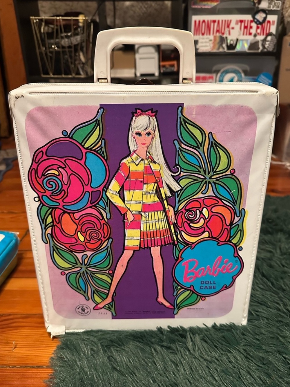 Vintage 1970 Barbie Doll Case Pink Mod Floral Mattel Carrying Case - Picture 8 of 16